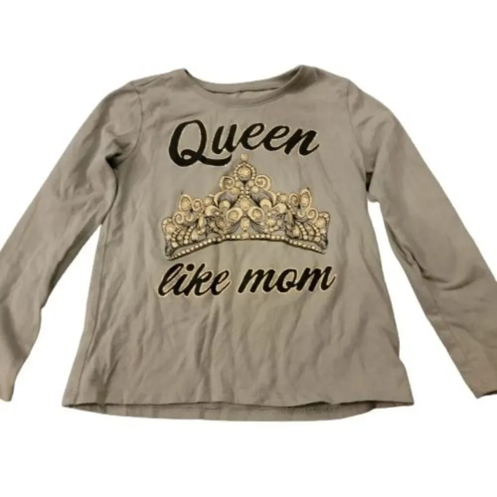 The Children's Place Girls Green Queen Like Mom Graphic Pullover T Shirt Size 5/